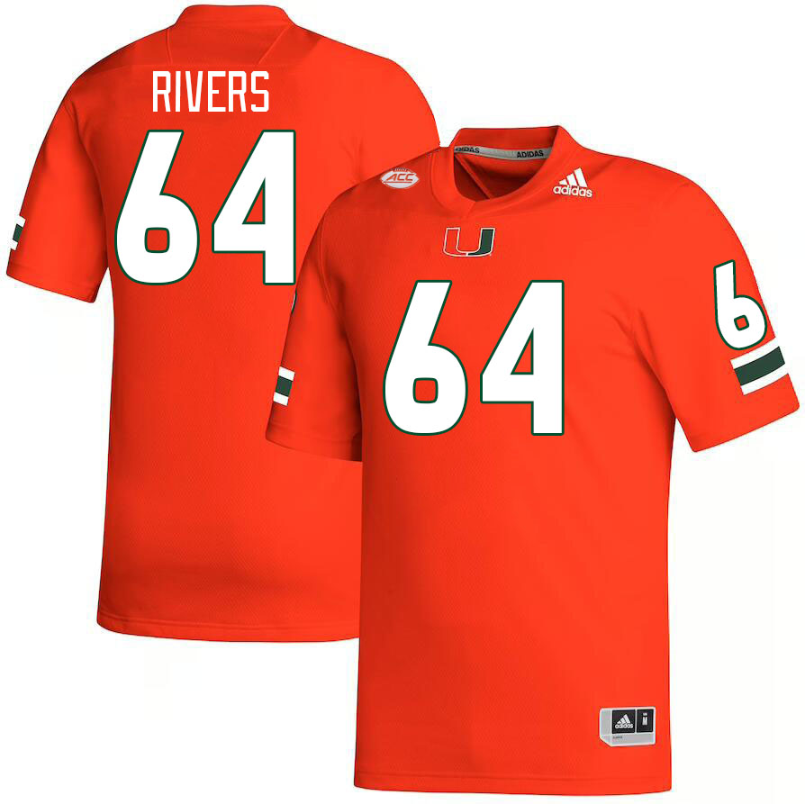 Men #64 Jalen Rivers Miami Hurricanes College Football Jerseys Stitched-Orange